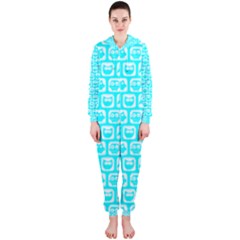 Aqua Turquoise And White Owl Pattern Hooded Jumpsuit (ladies) 