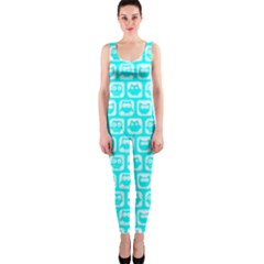 Aqua Turquoise And White Owl Pattern Onepiece Catsuits by GardenOfOphir