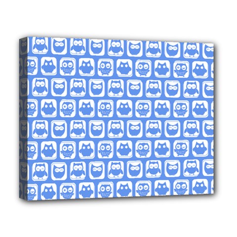 Blue And White Owl Pattern Deluxe Canvas 20  X 16   by GardenOfOphir