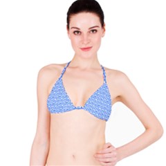 Blue And White Owl Pattern Bikini Tops by GardenOfOphir