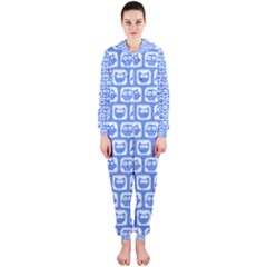 Blue And White Owl Pattern Hooded Jumpsuit (ladies)  by GardenOfOphir