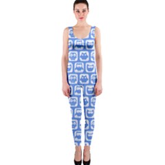 Blue And White Owl Pattern Onepiece Catsuits by GardenOfOphir