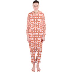Coral And White Owl Pattern Hooded Jumpsuit (ladies)  by GardenOfOphir