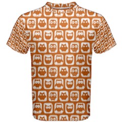 Orange And White Owl Pattern Men s Cotton Tees by GardenOfOphir