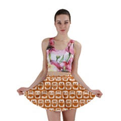 Orange And White Owl Pattern Mini Skirts by GardenOfOphir