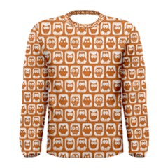 Orange And White Owl Pattern Men s Long Sleeve T-shirts by GardenOfOphir