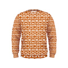 Orange And White Owl Pattern Boys  Sweatshirts by GardenOfOphir