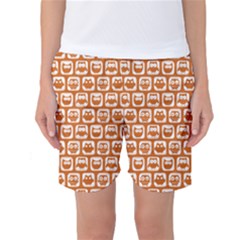 Orange And White Owl Pattern Women s Basketball Shorts by GardenOfOphir