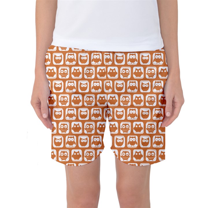 Orange And White Owl Pattern Women s Basketball Shorts