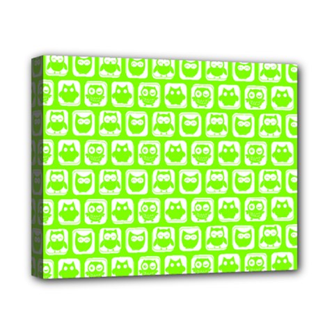 Lime Green And White Owl Pattern Canvas 10  X 8  by GardenOfOphir