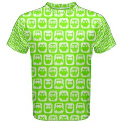 Lime Green And White Owl Pattern Men s Cotton Tees by GardenOfOphir