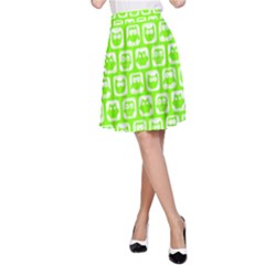 Lime Green And White Owl Pattern A-line Skirts by GardenOfOphir