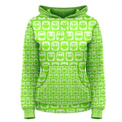 Lime Green And White Owl Pattern Women s Pullover Hoodies by GardenOfOphir