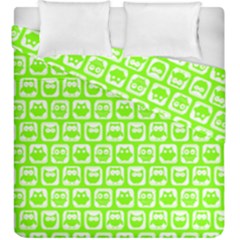 Lime Green And White Owl Pattern Duvet Cover (king Size) by GardenOfOphir