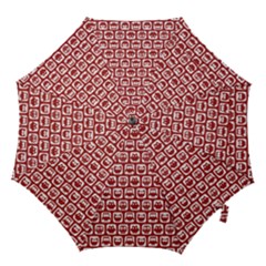 Red And White Owl Pattern Hook Handle Umbrellas (small) by GardenOfOphir