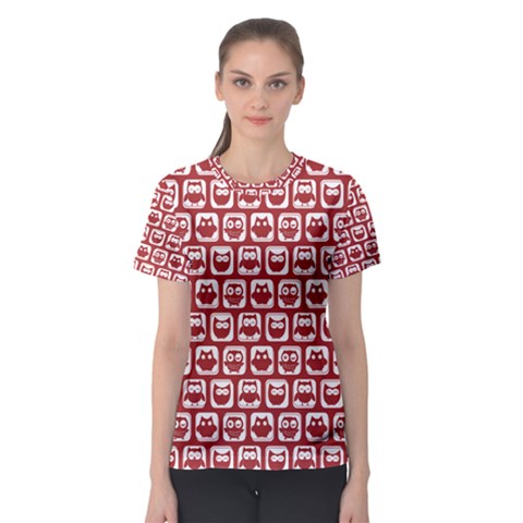 Red And White Owl Pattern Women s Sport Mesh Tees by GardenOfOphir