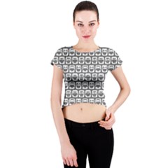 Gray And White Owl Pattern Crew Neck Crop Top by GardenOfOphir