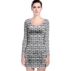 Gray And White Owl Pattern Long Sleeve Bodycon Dresses by GardenOfOphir