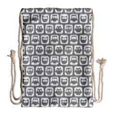 Gray And White Owl Pattern Drawstring Bag (large) by GardenOfOphir