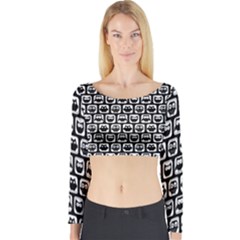 Black And White Owl Pattern Long Sleeve Crop Top by GardenOfOphir