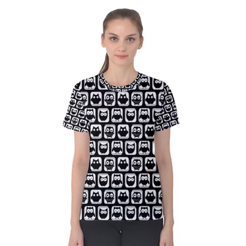 Black And White Owl Pattern Women s Cotton Tees by GardenOfOphir