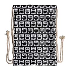 Black And White Owl Pattern Drawstring Bag (large) by GardenOfOphir