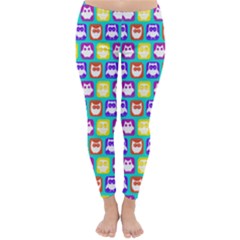 Colorful Whimsical Owl Pattern Winter Leggings by GardenOfOphir