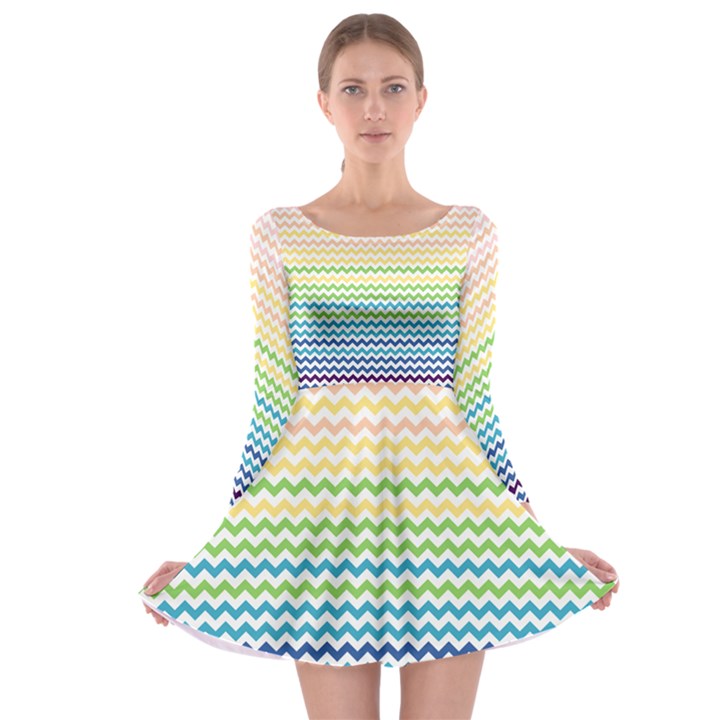 Pastel Gradient Rainbow Chevron Long Sleeve Skater Dress
