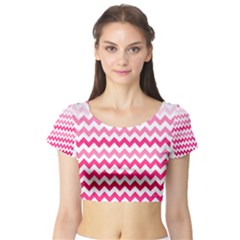 Pink Gradient Chevron Large Short Sleeve Crop Top