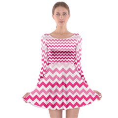 Pink Gradient Chevron Large Long Sleeve Skater Dress