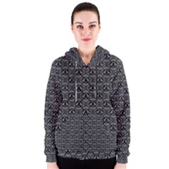 Silver Damask With Black Background Women s Zipper Hoodies