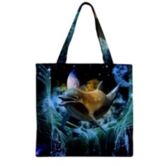 Funny Dolphin In The Universe Zipper Grocery Tote Bags