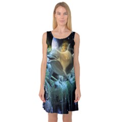 Funny Dolphin In The Universe Sleeveless Satin Nightdresses