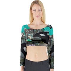 Cute Mermaid Playing With Orca Long Sleeve Crop Top by FantasyWorld7