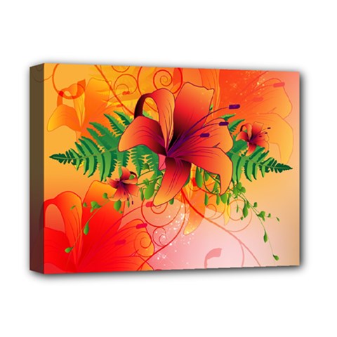 Awesome Red Flowers With Leaves Deluxe Canvas 16  X 12   by FantasyWorld7