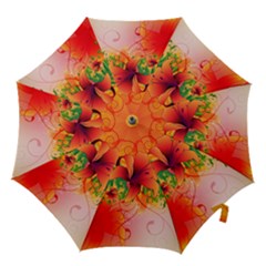 Awesome Red Flowers With Leaves Hook Handle Umbrellas (small) by FantasyWorld7