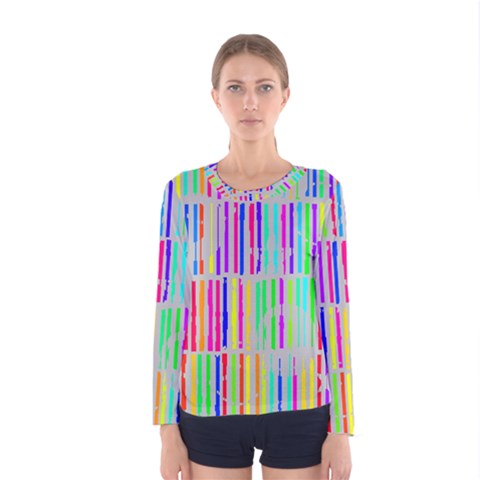 Colorful Vintage Stripes Women Long Sleeve T-shirt by LalyLauraFLM