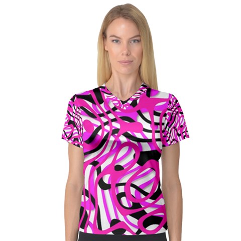 Ribbon Chaos Pink Women s V-neck Sport Mesh Tee by ImpressiveMoments