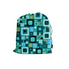 Teal Squares Drawstring Pouches (large)  by KirstenStar