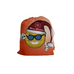 Funny Christmas Smiley With Sunglasses Drawstring Pouches (Medium) 