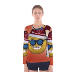 Funny Christmas Smiley With Sunglasses Women s Long Sleeve T-shirts