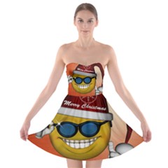 Funny Christmas Smiley With Sunglasses Strapless Bra Top Dress by FantasyWorld7