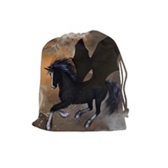 Awesome Dark Unicorn With Clouds Drawstring Pouches (large)  by FantasyWorld7