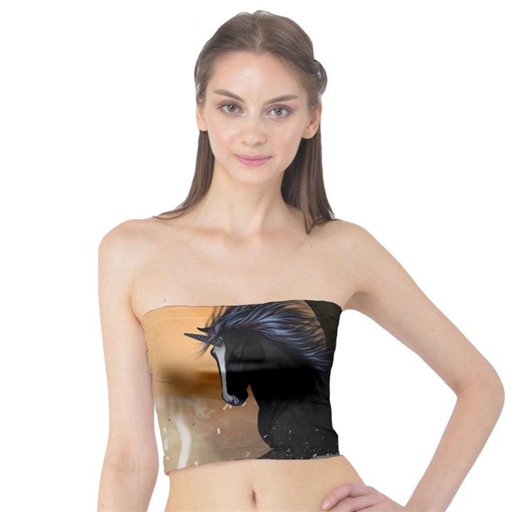 Awesome Dark Unicorn With Clouds Women s Tube Tops