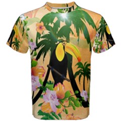 Cute Toucan With Palm And Flowers Men s Cotton Tees