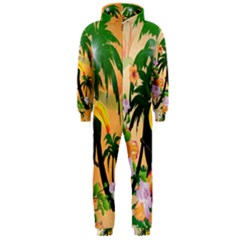 Cute Toucan With Palm And Flowers Hooded Jumpsuit (Men) 