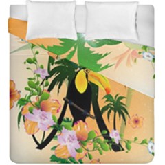 Cute Toucan With Palm And Flowers Duvet Cover (king Size) by FantasyWorld7