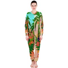 Tropical Design With Palm And Flowers Onepiece Jumpsuit (ladies)  by FantasyWorld7