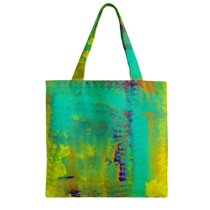 Abstract in Turquoise, Gold, and Copper Zipper Grocery Tote Bags