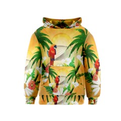 Cute Parrot With Flowers And Palm Kid s Pullover Hoodies by FantasyWorld7